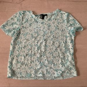 FOREVER 21 COTTAGECORE BABY BLUE SHEER DAISY TOP
